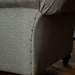 British Handmade 4 Seater Iron Grey Herringbone Wool & Antique Tan Leather Chesterfield Sofa - thumbnail 4