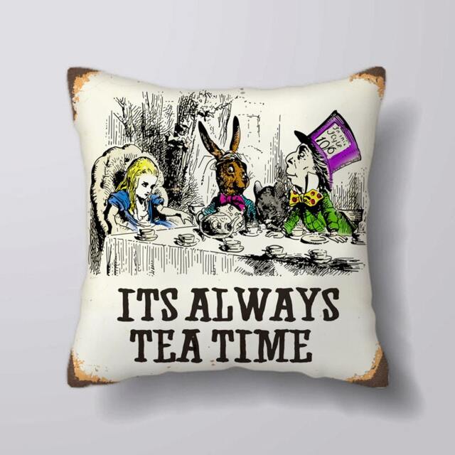 Alice in Wonderland It's Always Tea Time Vintage- Customizeable Personlized - Cushion Cover Case Or Stuffed With Insert - image 1