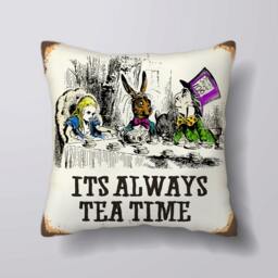 Alice in Wonderland It's Always Tea Time Vintage- Customizeable Personlized - Cushion Cover Case Or Stuffed With Insert - thumbnail 1