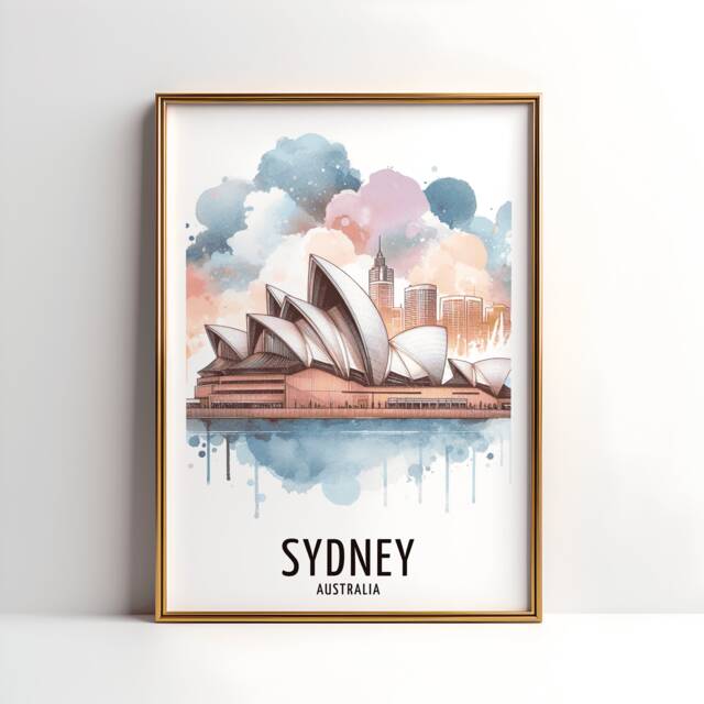 Sydney Travel Print - Australia Watercolour Poster Design - Wall Artwork Holiday Gifts Home Decor Art Gift Opera Picture - image 1