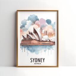 Sydney Travel Print - Australia Watercolour Poster Design - Wall Artwork Holiday Gifts Home Decor Art Gift Opera Picture - thumbnail 1
