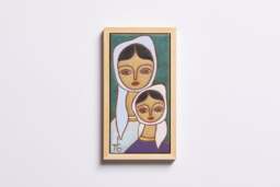 Mother & Daughter Ceramic Tile Art, Hand-Painted Family Portrait