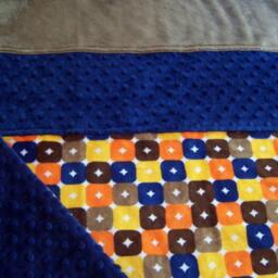 Sale Orange Browns Blue & Yellow Squares Minky Baby/Toddler Blanket - thumbnail 3