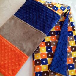 Sale Orange Browns Blue & Yellow Squares Minky Baby/Toddler Blanket - thumbnail 4