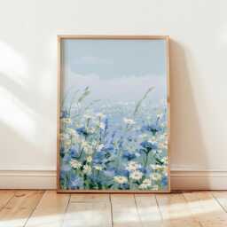 Blue Daisy Meadow Poster, Wildflower Print, Botanical Wall Art - thumbnail 4
