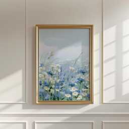 Blue Daisy Meadow Poster, Wildflower Print, Botanical Wall Art - thumbnail 2