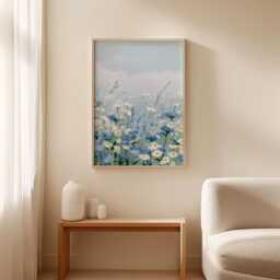 Blue Daisy Meadow Poster, Wildflower Print, Botanical Wall Art - thumbnail 3