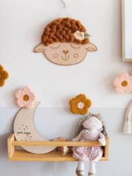 Merino Wool Lamb Face Nursery Decor Wooden Sheep Wall Art For Kids Room - thumbnail 1
