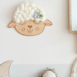 Merino Wool Lamb Face Nursery Decor Wooden Sheep Wall Art For Kids Room - thumbnail 2