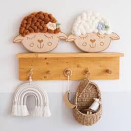 Merino Wool Lamb Face Nursery Decor Wooden Sheep Wall Art For Kids Room - thumbnail 3