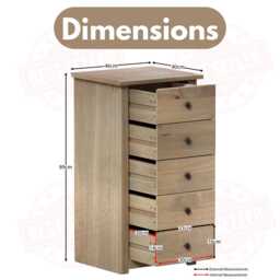 Chest Of Drawers Narrow Side Table 5 Drawer Storage Organizer, Bedroom Furniture - thumbnail 4
