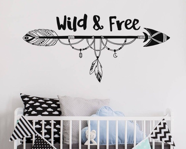 Wild & Free Arrow Wall Decal - Tribal Nursery Decal, & Quote, Boho Sticker - image 1