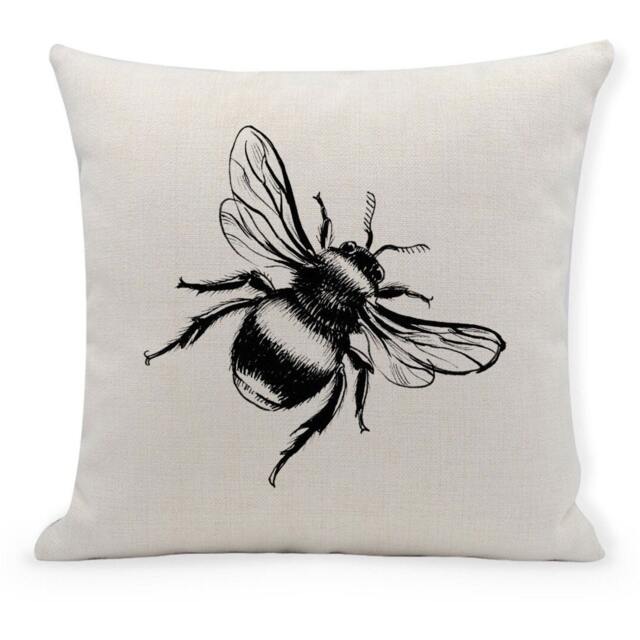 Bee Sketch Cushion Cover Linen-Like Home Decor - 40cm - image 1