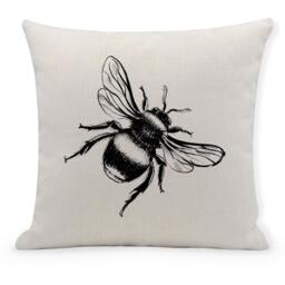 Bee Sketch Cushion Cover Linen-Like Home Decor - 40cm