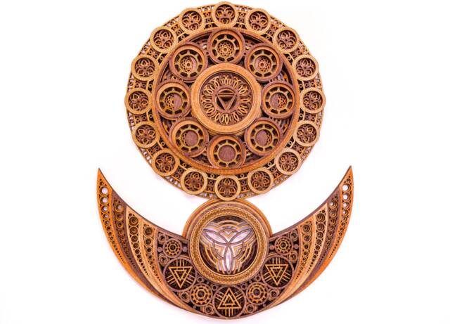 Mandala Moon Sun Wood Art Laser Cut Wall Decor - image 1