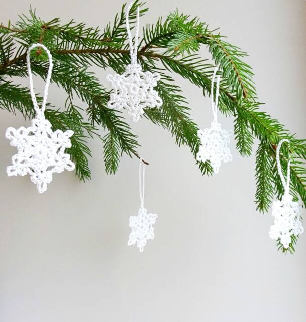 Crochet Christmas Snowflakes Ornaments White Lace Decorations Gift Wrapping Winter Wedding Decor - Set Of 6 - image 1