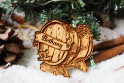 Personalised Wine Tasting Christmas Ornament Barrel Cask Wood Custom Bauble Laser Engraved Rustic Wooden Name Personalise Decoration Irish