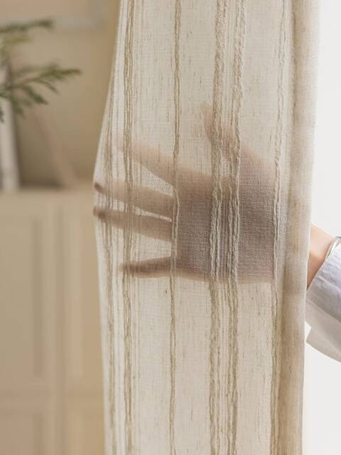 Paula Linen Stripe Curtain, Natural Custom Curtain For Bedroom & Livingroom, Beige Extra Long 1Pc - image 1
