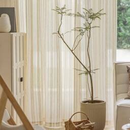 Paula Linen Stripe Curtain, Natural Custom Curtain For Bedroom & Livingroom, Beige Extra Long 1Pc - thumbnail 3