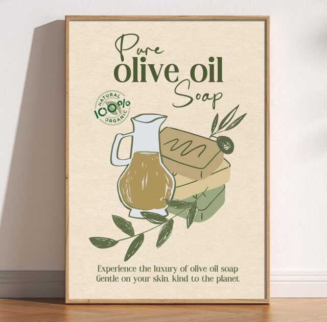 Olive Oil Soap Bathroom Print Vintage Mid-Century Wall Art - image 1