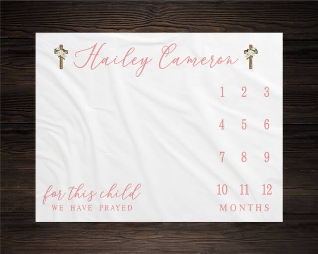 For This Child We Have Prayed Milestone Blanket, Month Growth Tracker, Baby Shower Gift, Baptism Newborn Cross, Church - image 1