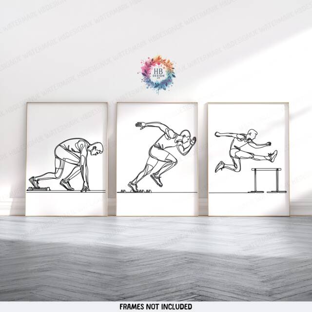 Minimal Hurdles Print Set - Of 3 Runner Posters - Sprinter Art Painting Athletics Decor Running Wall Poster Gifts Run Gift - image 1