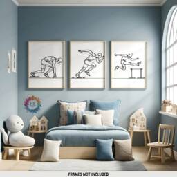 Minimal Hurdles Print Set - Of 3 Runner Posters - Sprinter Art Painting Athletics Decor Running Wall Poster Gifts Run Gift - thumbnail 2