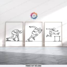 Minimal Hurdles Print Set - Of 3 Runner Posters - Sprinter Art Painting Athletics Decor Running Wall Poster Gifts Run Gift - thumbnail 1