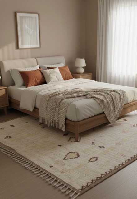 Handmade Moroccan Wool Rug Modern Berber Kilim, Cream & Brown - image 1