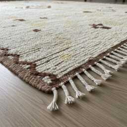 Handmade Moroccan Wool Rug Modern Berber Kilim, Cream & Brown - thumbnail 3