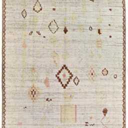 Handmade Moroccan Wool Rug Modern Berber Kilim, Cream & Brown - thumbnail 2