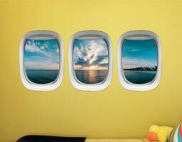 Vwaq Airplane Window Vinyl Stickers - 3D Ocean View Wall Decals - Ppw45
