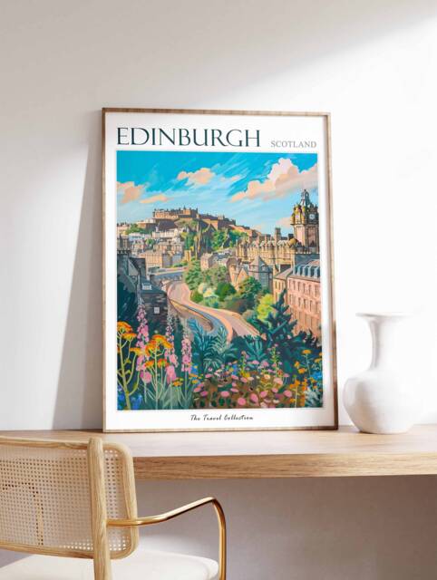 Edinburgh Scotland Travel Poster Botanical City Art Print - image 1
