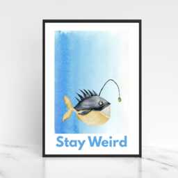 Angler Fish Art Print Quirky Marine Life Wall Decor A4 Fishing Print - thumbnail 1