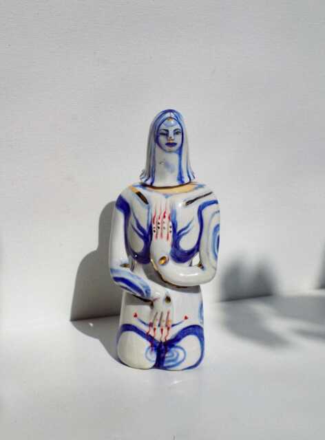 Ceramic Figure Vase - Removable Head & Gold Accents - image 1