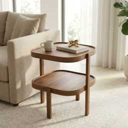 Wood Side Table With Shelf, Oak Or Walnut Bedside - thumbnail 2