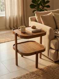 Wood Side Table With Shelf, Oak Or Walnut Bedside - thumbnail 1