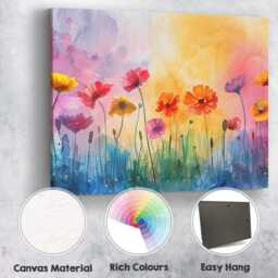 Pastel Watercolour Wildflower Garden Floral Meadow Artwork Canvas Wall Art Print Decor Picture Ready To Hang - thumbnail 2