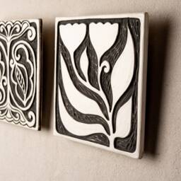 Handmade Ceramic Wall Art - 8 Inch Gemini Floral Bw - Made To Order - thumbnail 2