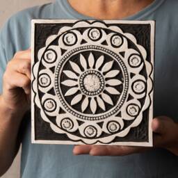 Handmade Ceramic Wall Art - 8 Inch Gemini Floral Bw - Made To Order - thumbnail 4