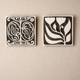 Handmade Ceramic Wall Art - 8 Inch Gemini Floral Bw - Made To Order