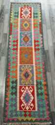 Handmade Tribal Wool Runner, Multicolour Artisan Afghan Turkish Persian Qashqai Moroccan Navajo Flatweave Kilim Rug 249x69 cm