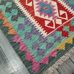 Handmade Tribal Wool Runner, Multicolour Artisan Afghan Turkish Persian Qashqai Moroccan Navajo Flatweave Kilim Rug 249x69 cm - thumbnail 4