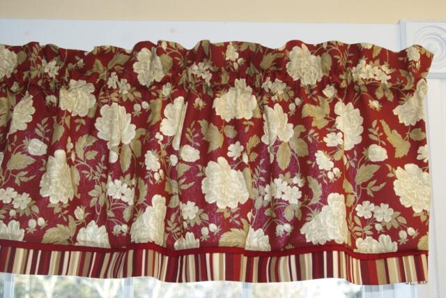 Dark Red Floral Valance 17x54 - Madison Avenue Curtain Custom Window Treatment Dressing Drapes Home D??cor Jobs - image 1