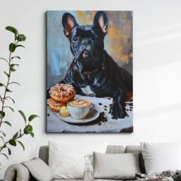 French Bulldog Coffee Doughnut Dog Painting Framed Poster Print Or Canvas Wall Decor Art Bedroom Home Interior Gift For Pet Lover