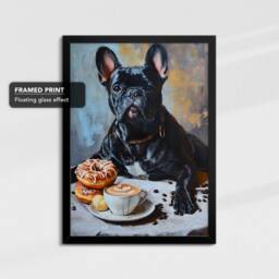 French Bulldog Coffee Doughnut Dog Painting Framed Poster Print Or Canvas Wall Decor Art Bedroom Home Interior Gift For Pet Lover - thumbnail 2