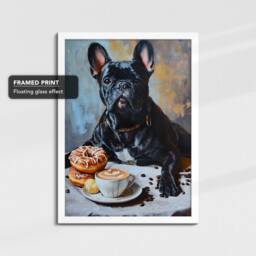 French Bulldog Coffee Doughnut Dog Painting Framed Poster Print Or Canvas Wall Decor Art Bedroom Home Interior Gift For Pet Lover - thumbnail 3