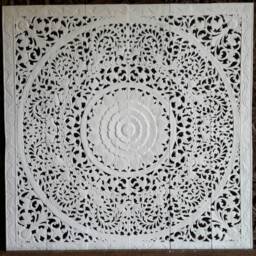 Large Teak Rustic Wood King Size Bed Bohemian Headboard Lotus Flower Mandala Wooden Hand Craved Carving Wall Art Panel Home Decor Thailand - thumbnail 2