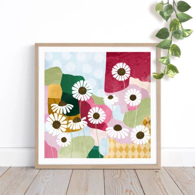 Look On The Bright Side Print, Flower, Abstract Art, Painting, Square Australian Wall Decor, Art - image 1
