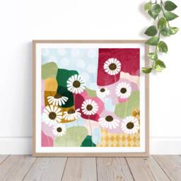 Look On The Bright Side Print, Flower, Abstract Art, Painting, Square Australian Wall Decor, Art - thumbnail 1